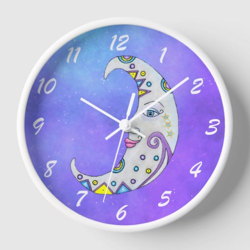 Pretty Fantasy White Moon Face Colorful Decoration Clock