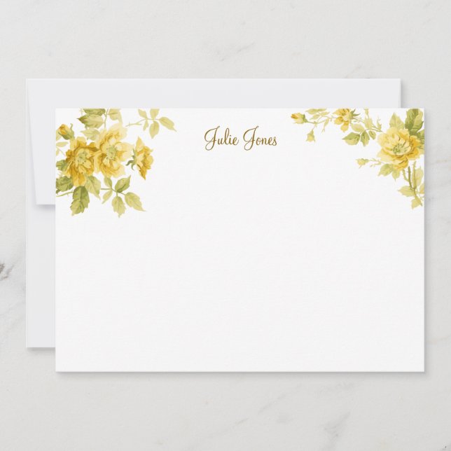 Pretty Farmhouse Golden Yellow Floral Note Card (Front)