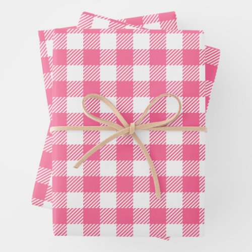 Pretty Farmhouse Pink And White Buffalo Plaid  Wrapping Paper Sheets