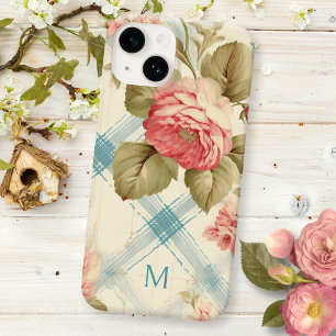 Pretty Farmhouse Rustic Monogram Pink Roses Case-Mate iPhone 14 Case