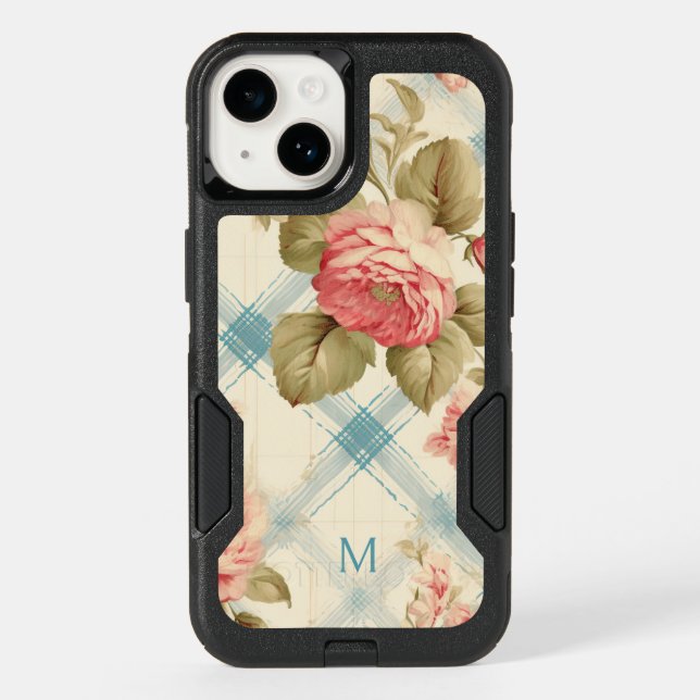 Pretty Farmhouse Rustic Monogram Pink Roses Otterbox iPhone Case (Back)