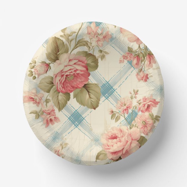 Pretty Farmhouse Rustic Pink Roses Paper Bowls (Front)