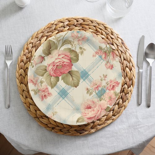 Pretty Farmhouse Rustic Pink Roses Paper Plates