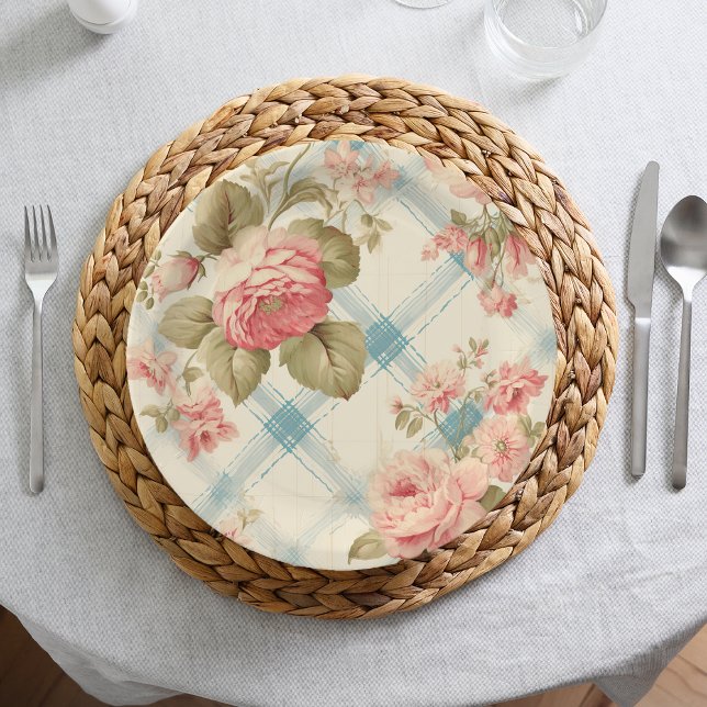 Pretty Farmhouse Rustic Pink Roses Paper Plates (Creator Uploaded)