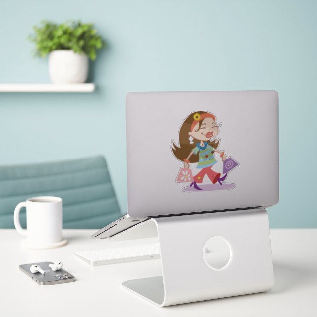 Pretty Fashionista Shopper Sticker (Laptop On Desk)