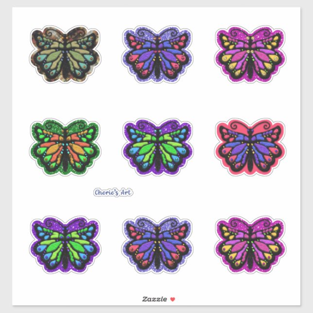 Pretty Faux Felt Beaded Glittery Look Butterflies Sticker (Sheet)