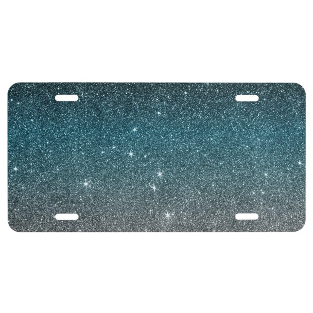 Pretty Faux Glitter Gradient in Black, Blue, White License Plate (Front)
