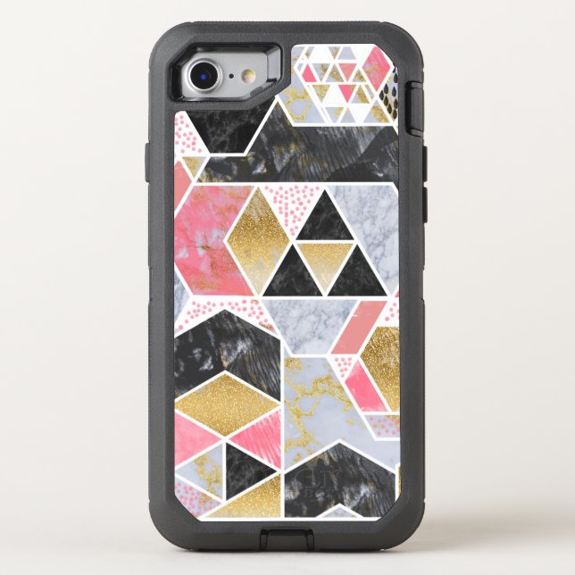 Pretty faux gold glitter marble geometric design otterbox iPhone case (Back)