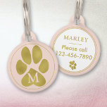 Pretty Faux Gold Paw print Blush Pink Monogram Pet ID Tag<br><div class="desc">This cute pet tag features pretty faux gold dog paw print on pastel blush pink color. Elegant pet gift with simple and modern design. • Personalize it with your pet's monogram as well as with its name and your phone number on the back side, delete text or customize further -...</div>