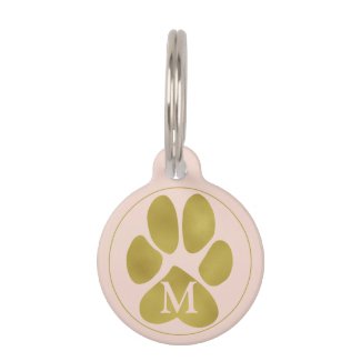 Pretty Faux gold Paw print Blush pink Monogram