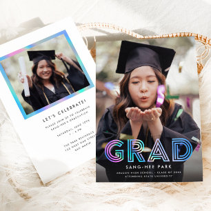 Pretty Faux Iridescent Retro Grad Photo Graduation Announcement