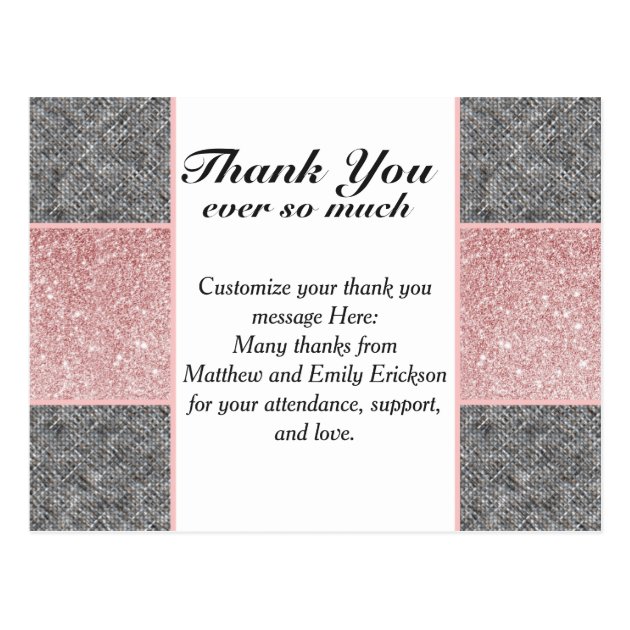 Pretty Faux Pink Glitter And Grey Fabric Postcard
