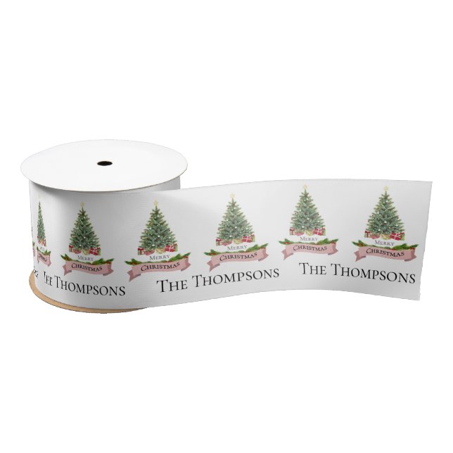 Pretty Faux Pink Glitter Christmas Tree Holiday Satin Ribbon (Spool)