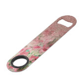 Pretty Faux Rose Gold Glitter on Watercolor Floral Bar Key (Front Angled)