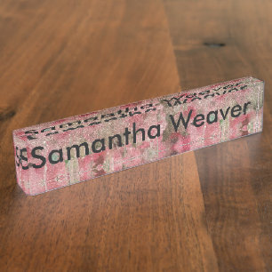 Pretty Faux Rose Gold Glitter on Watercolor Floral Desk Name Plate
