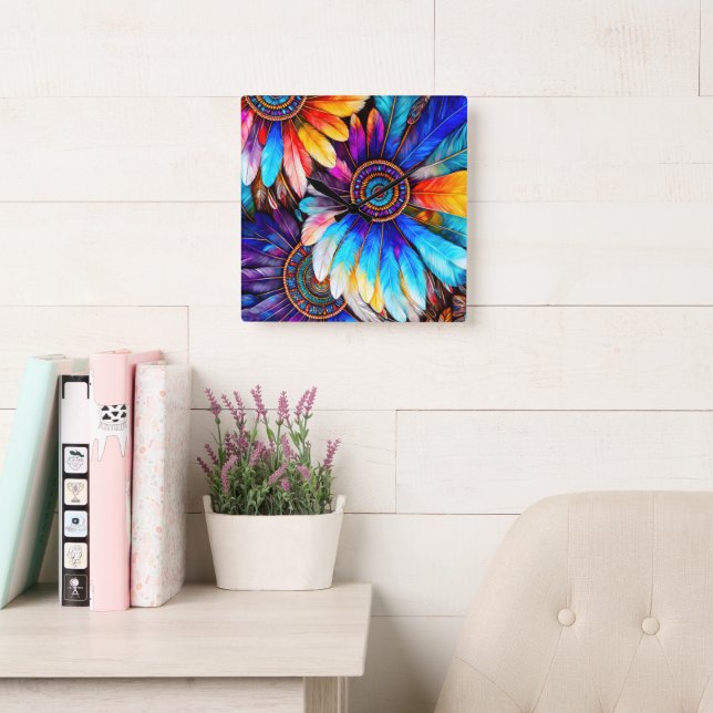 Pretty Feathers Square Wall Clock (Reading Room)