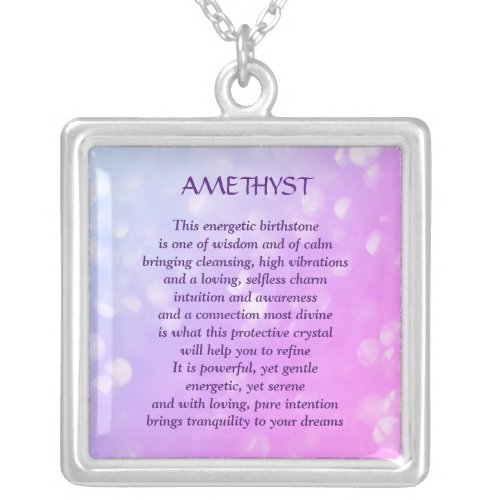 Pretty February Birthstone Amethyst Poem Necklace