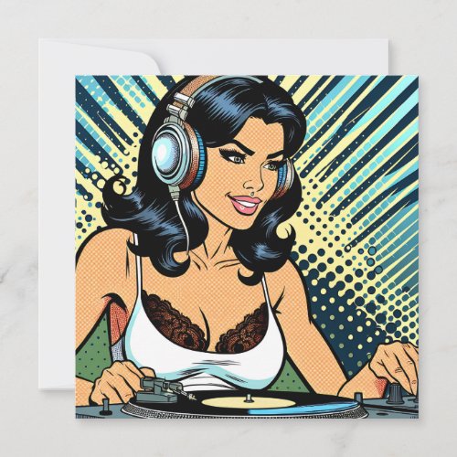 Pretty Female Deejay Jamming Pop Art  Holiday Card