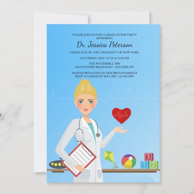 Pretty Female Pediatrician Invitation (Front)