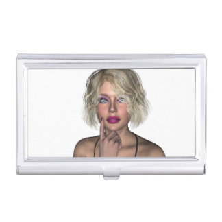 Pretty Female Touching Her Face Business Card Case