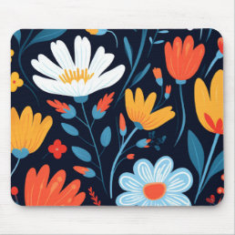 Pretty Feminine Black Floral Pattern Mouse Pad