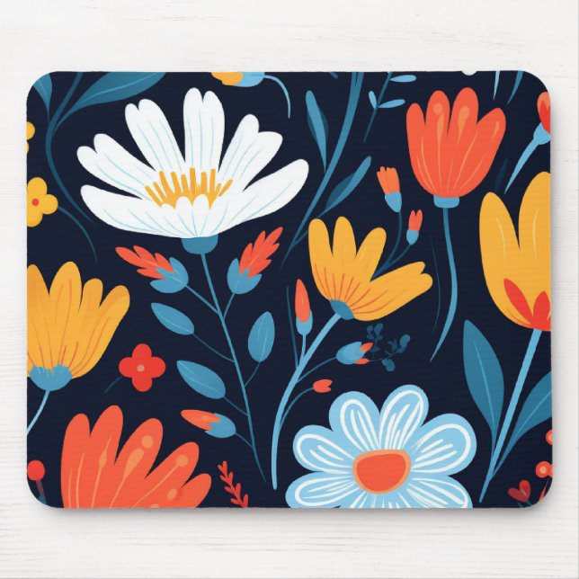 Pretty Feminine Black Floral Pattern Mouse Pad (Front)