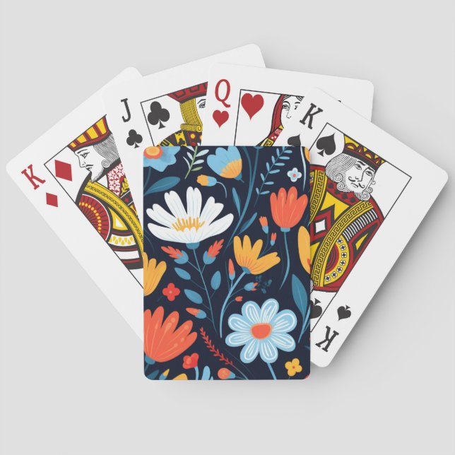 Pretty Feminine Black Floral Pattern Poker Cards (Back)