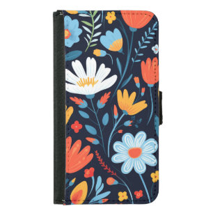 Pretty Feminine Black Floral Pattern Samsung Galaxy S5 Wallet Case
