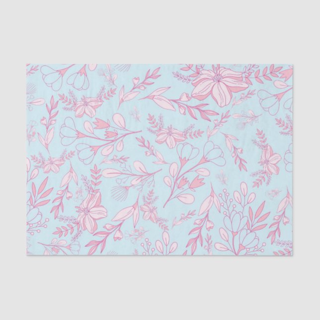 Pretty Feminine Floral Pattern Pink and Blue Tissue Paper (Front)