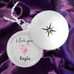 Pretty Feminine I Love You Heart Locket Necklace<br><div class="desc">Pretty locket with I LOVE YOU and a pink rose colored abstract,  floral decorated heart. Add name to personalize for the one you love!</div>