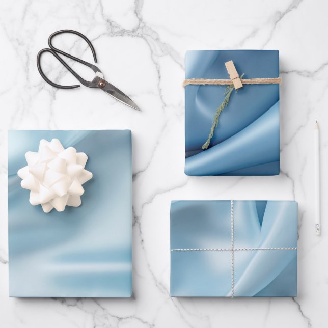 Pretty Feminine Light Blue Faux Satin  Wrapping Paper Sheets (Front)