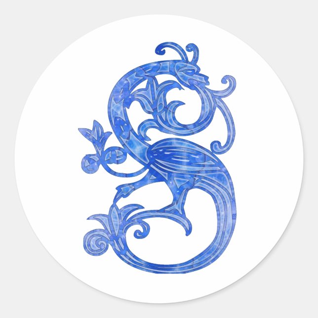 Pretty Feminine Medieval Blue Fantasy Dragon Classic Round Sticker (Front)