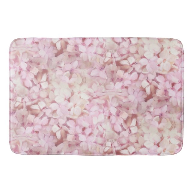 Pretty Feminine Modern Blush Pink Hydrangea Floral Bathroom Mat (Front)