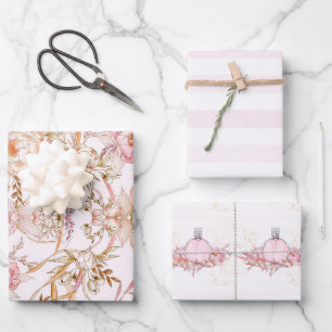 Pretty feminine pale pink Perfume stripes & floral Wrapping Paper Sheets