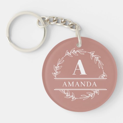 Pretty Feminine Pink Wreath Custom Monogram Keycha Keychain