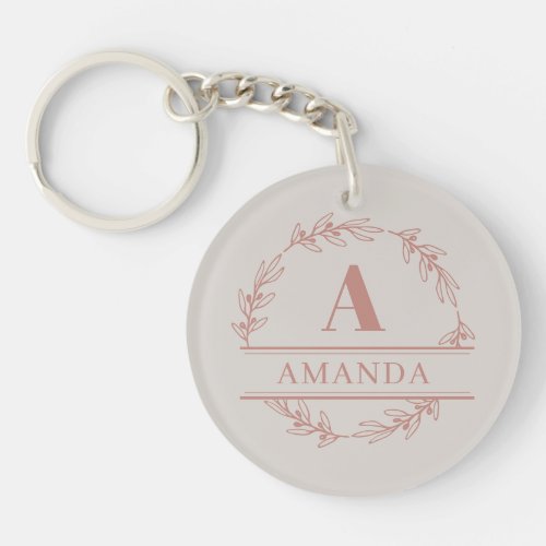 Pretty Feminine Pink Wreath Custom Monogram Keychain