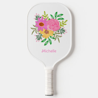 Pretty Feminine Rustic Watercolour Flowers Pickleball Paddle