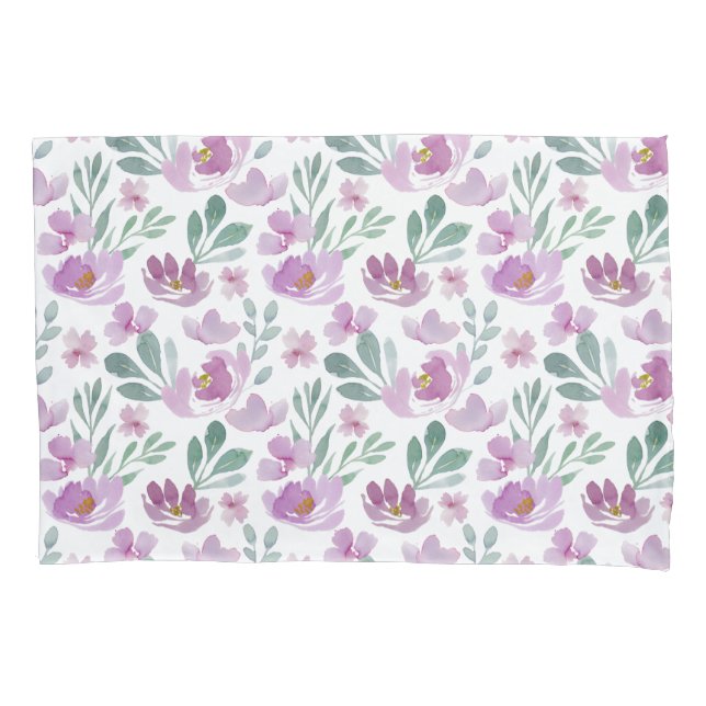 Pretty Feminine Watercolor Floral Pink Pillow Case (Front)