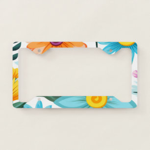 Pretty Feminine White Floral Pattern License Plate Frame