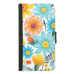 Pretty Feminine White Floral Pattern Samsung Galaxy S5 Wallet Case