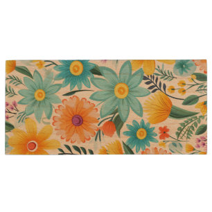 Pretty Feminine White Floral Pattern Wood Flash Drive