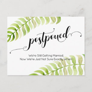Pretty Ferns & Heart Script Postponed Wedding Card