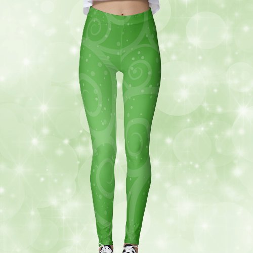 Pretty Festive Green With Swirls and Circles Leggings