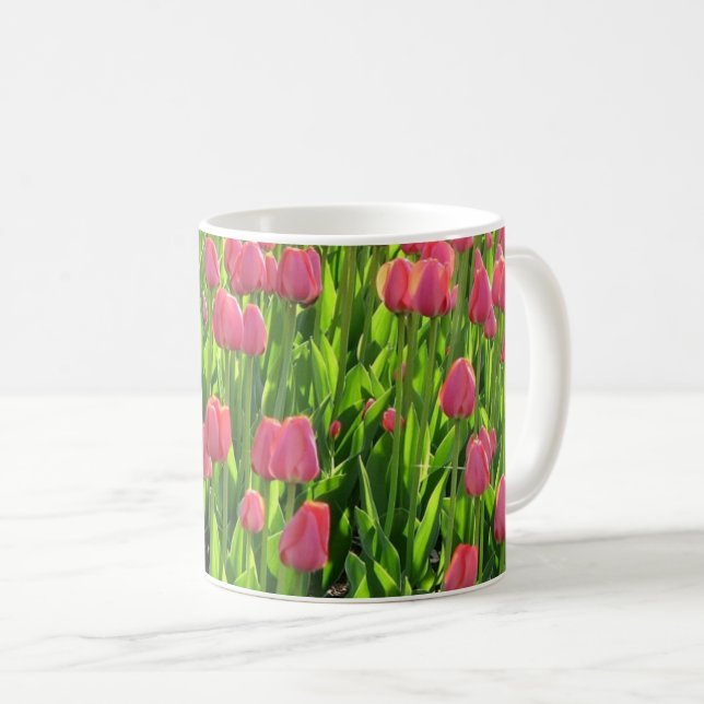 Pretty Field of Pink Tulips Coffee Mug (Front Right)