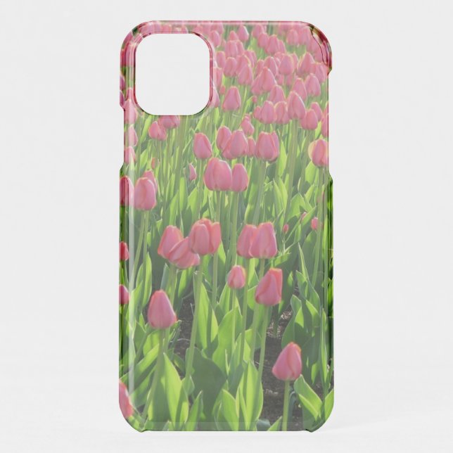 Pretty Field of Pink Tulips Uncommon iPhone Case (Back)