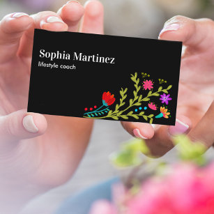 Pretty Fiesta Floral Bouquet Black Social Media Business Card