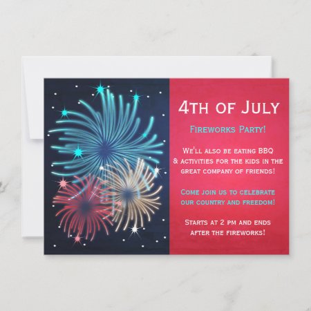 Pretty Fireworks 4th Of July Party Invitations