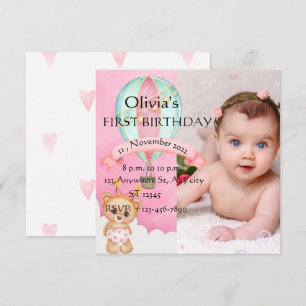 Pretty First Birthday photo Invitation
