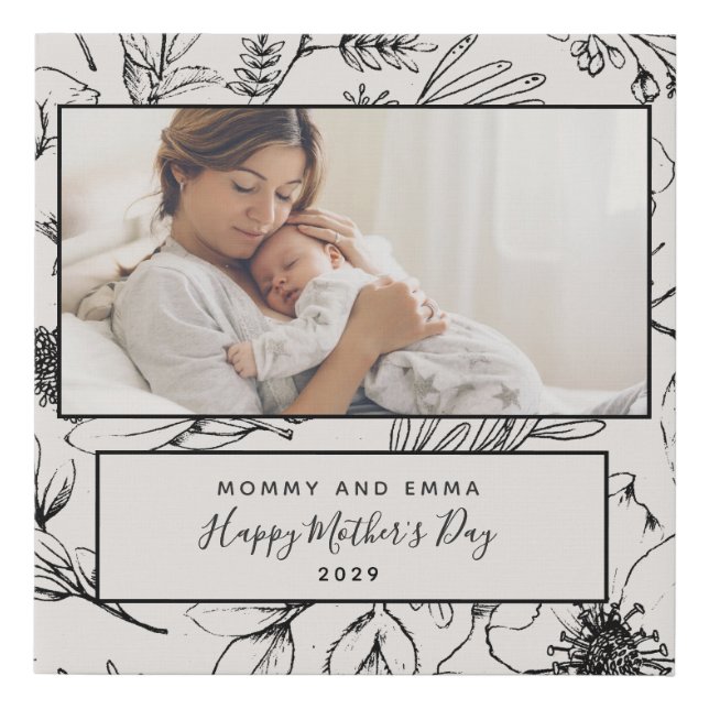 Pretty First Mother's Day Photo Botanical  Faux Canvas Print (Front)