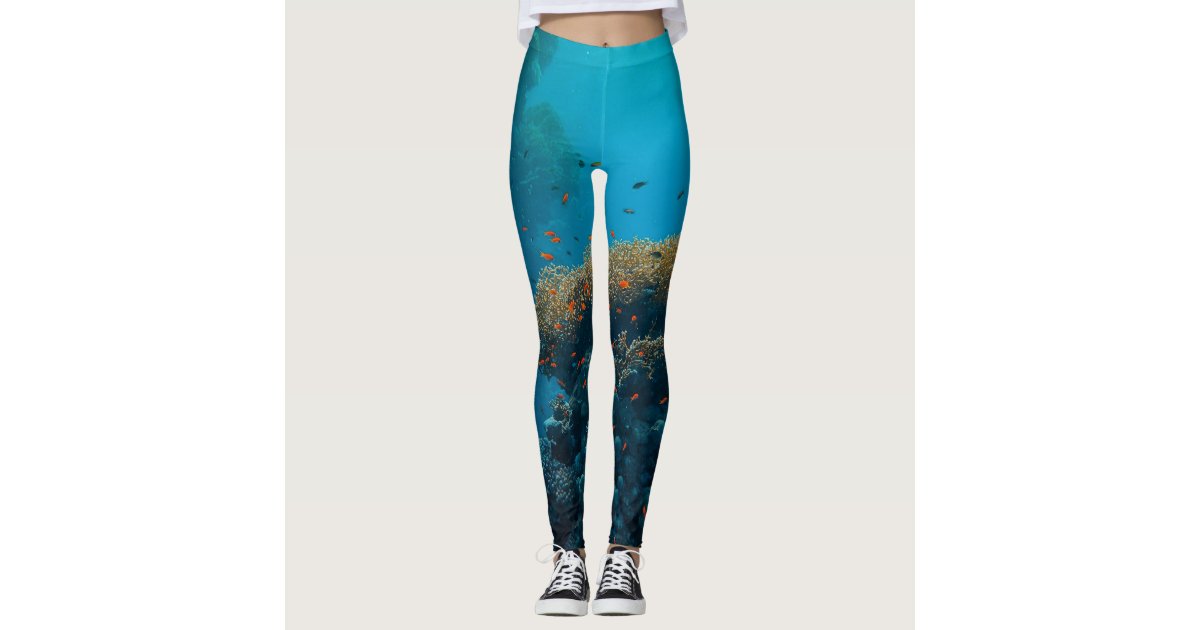 Yoga Long Leggings Ombré Style/watercolor Seascape Blend of Aqua